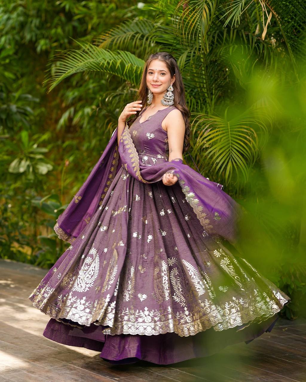 Verlina Crunchy Silk Purple Suit Set
