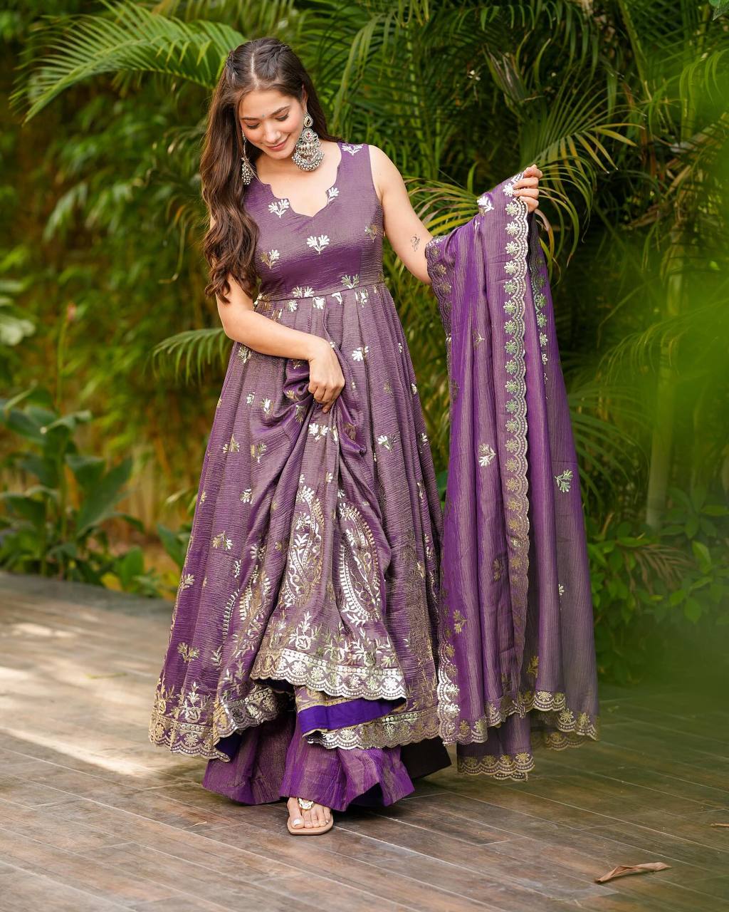 Verlina Crunchy Silk Purple Suit Set
