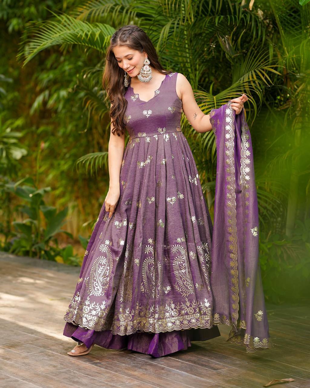 Verlina Crunchy Silk Purple Suit Set