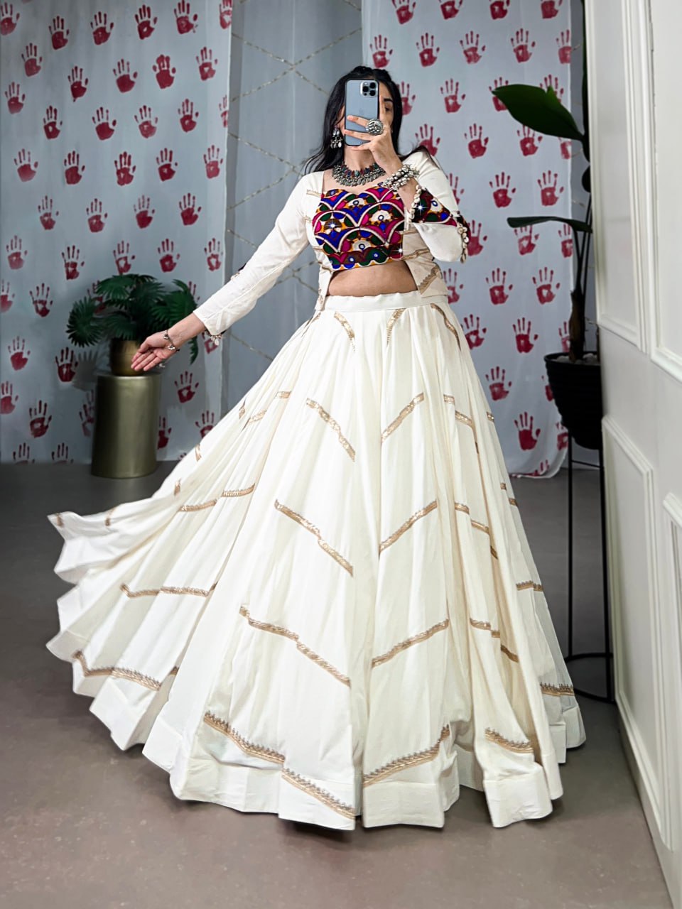 Ivory Grace Navratri Lehenga Set with Multicolor Embroidered Blouse