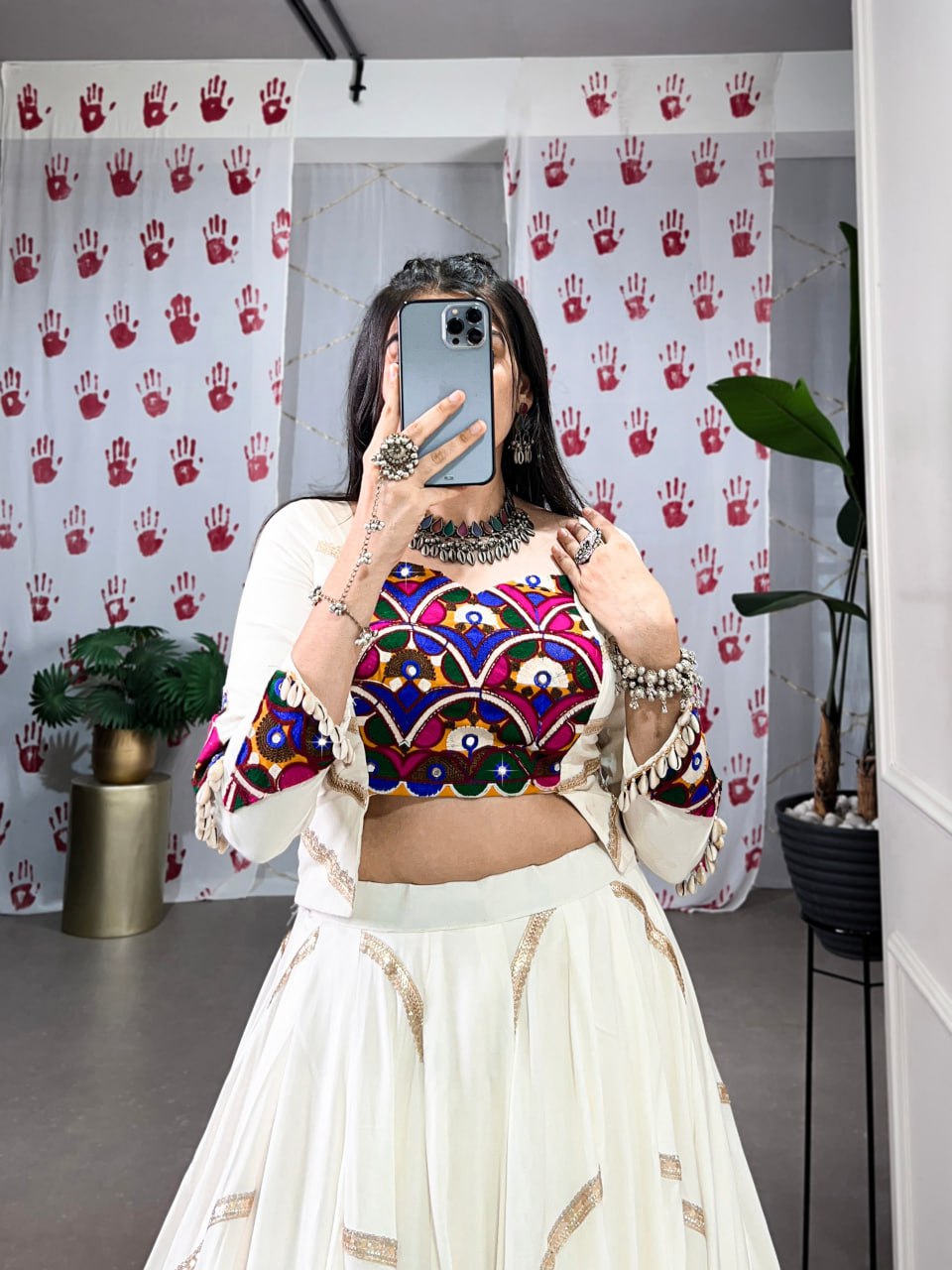 Ivory Grace Navratri Lehenga Set with Multicolor Embroidered Blouse