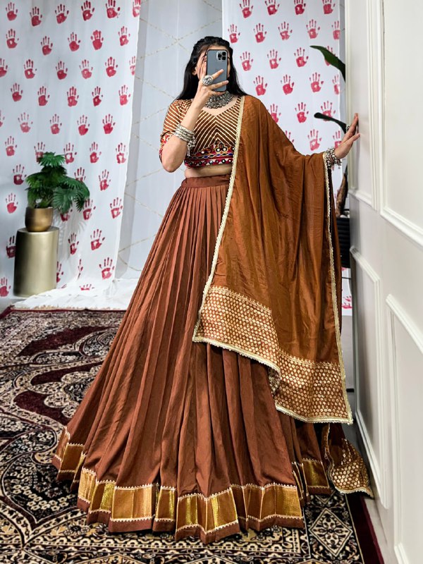 Meraki Bronze & Wine Chanderi Handwork Navratri Lehenga Set