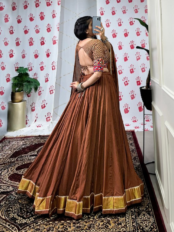 Meraki Bronze & Wine Chanderi Handwork Navratri Lehenga Set