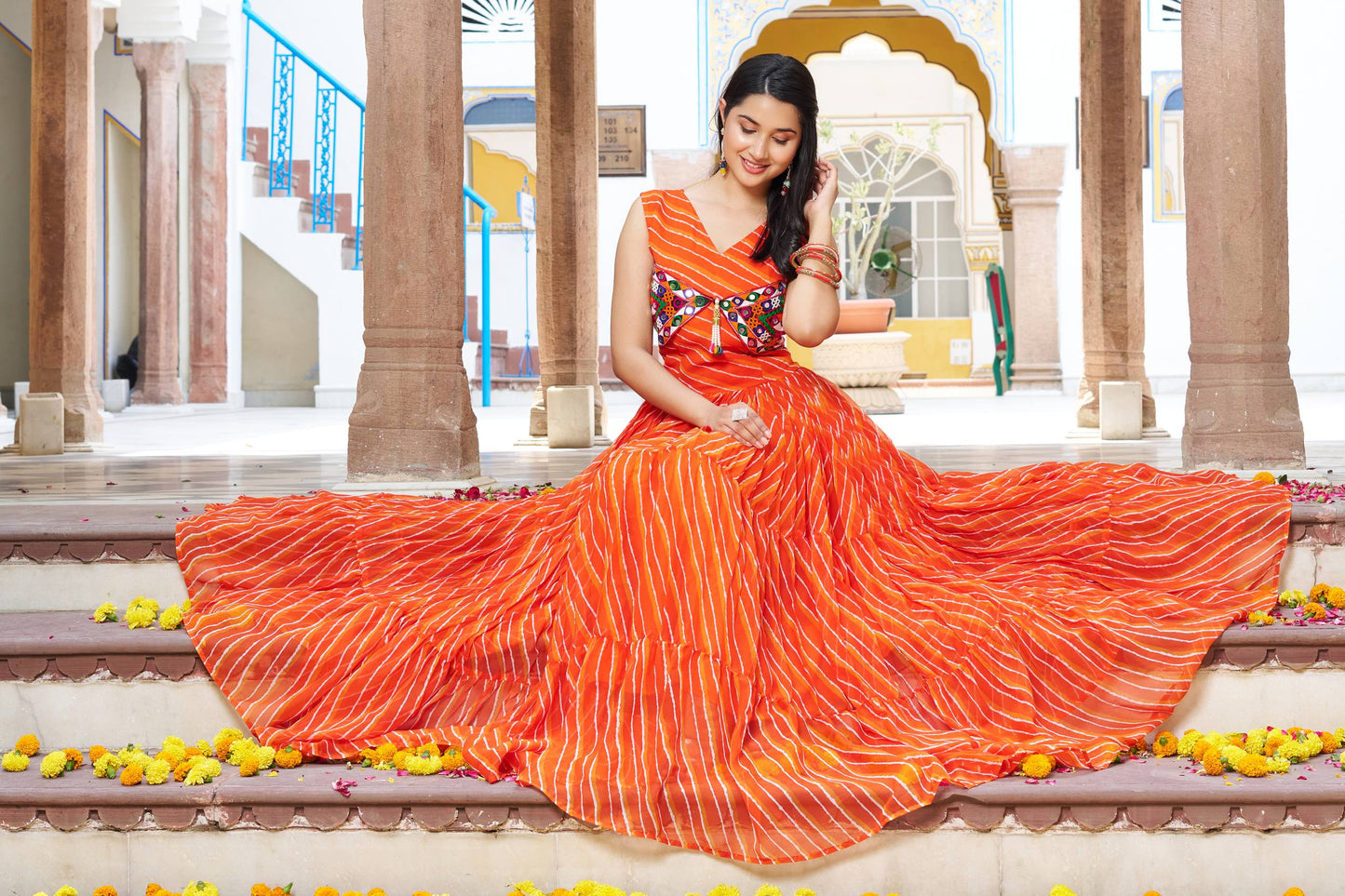 Navratri Glow Mirror Work Gown