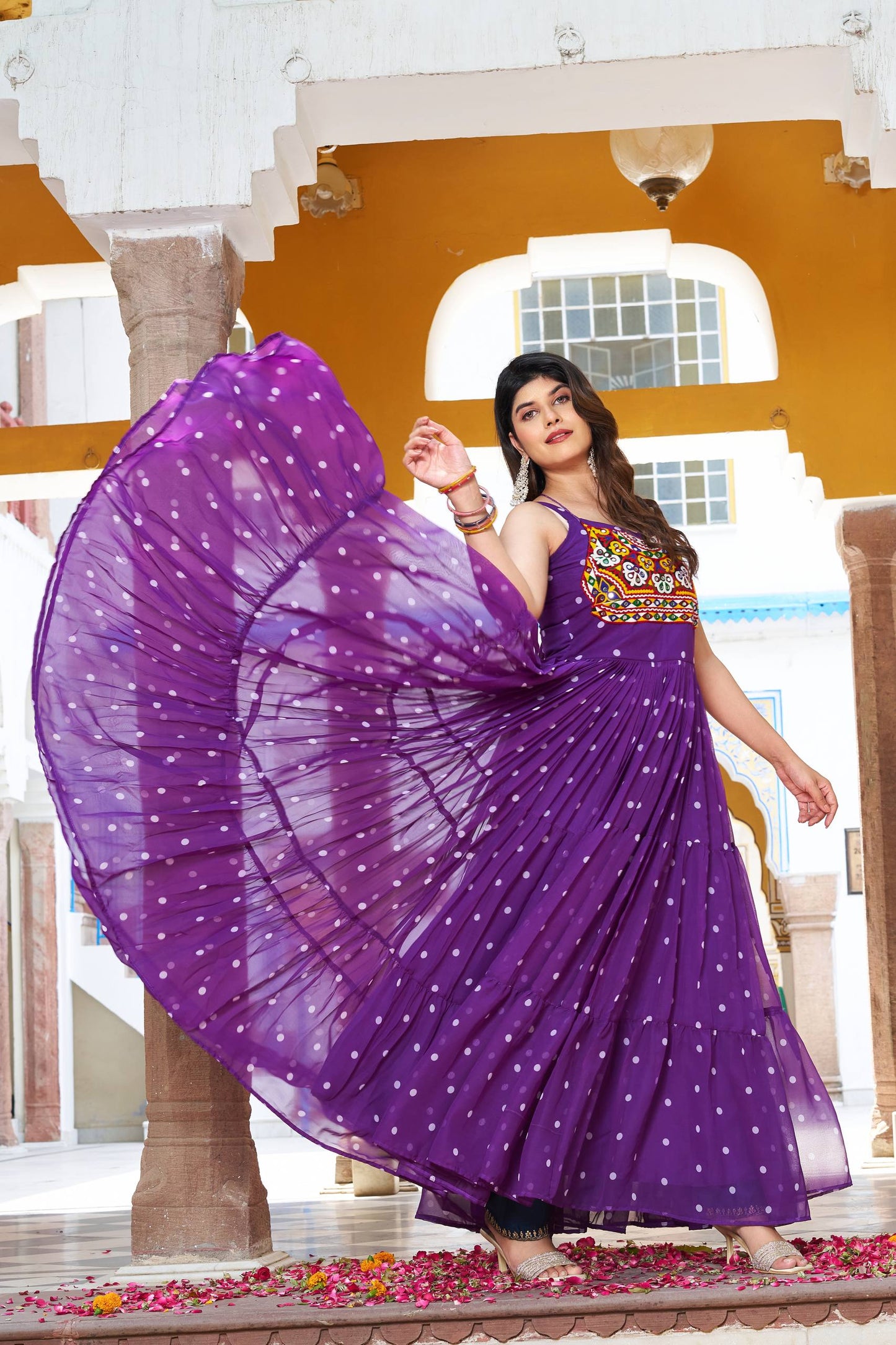 Navratri Glow Mirror Work Gown
