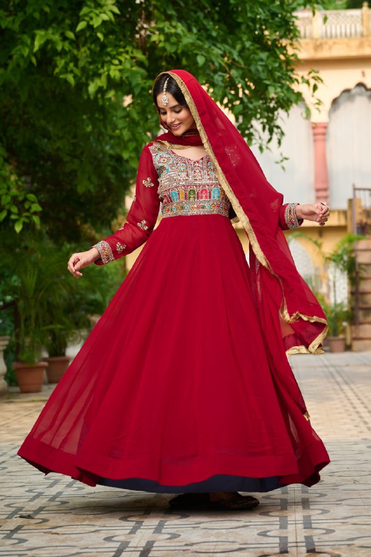 Royal Charm Maroon & Teal with Hand Embroidery Gown Set