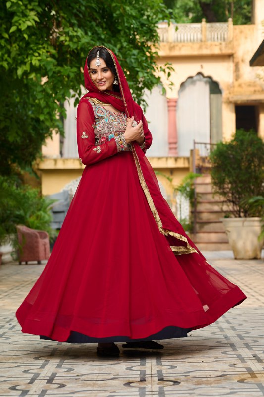 Royal Charm Maroon & Teal with Hand Embroidery Gown Set
