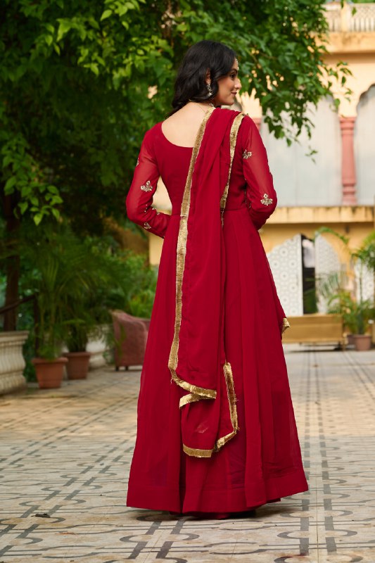Royal Charm Maroon & Teal with Hand Embroidery Gown Set