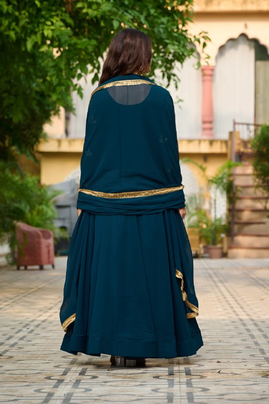 Royal Charm Maroon & Teal with Hand Embroidery Gown Set
