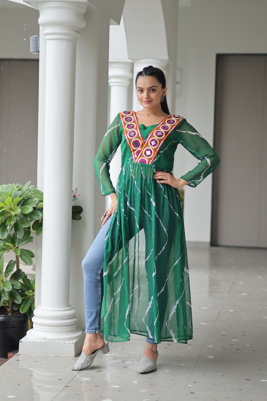 Bandhej Beauty Festive Fusion Leheriya Print Kurti