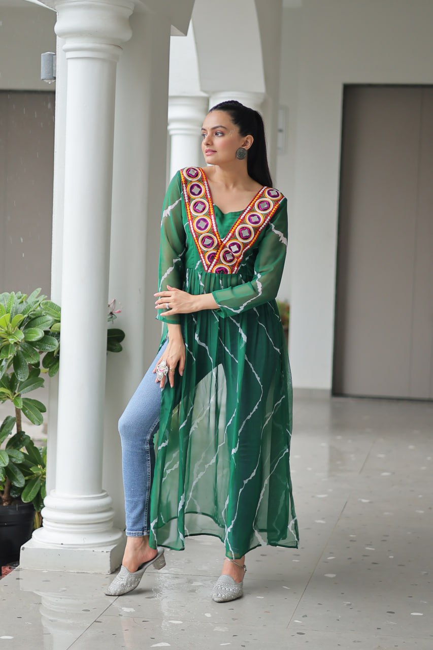 Bandhej Beauty Festive Fusion Leheriya Print Kurti