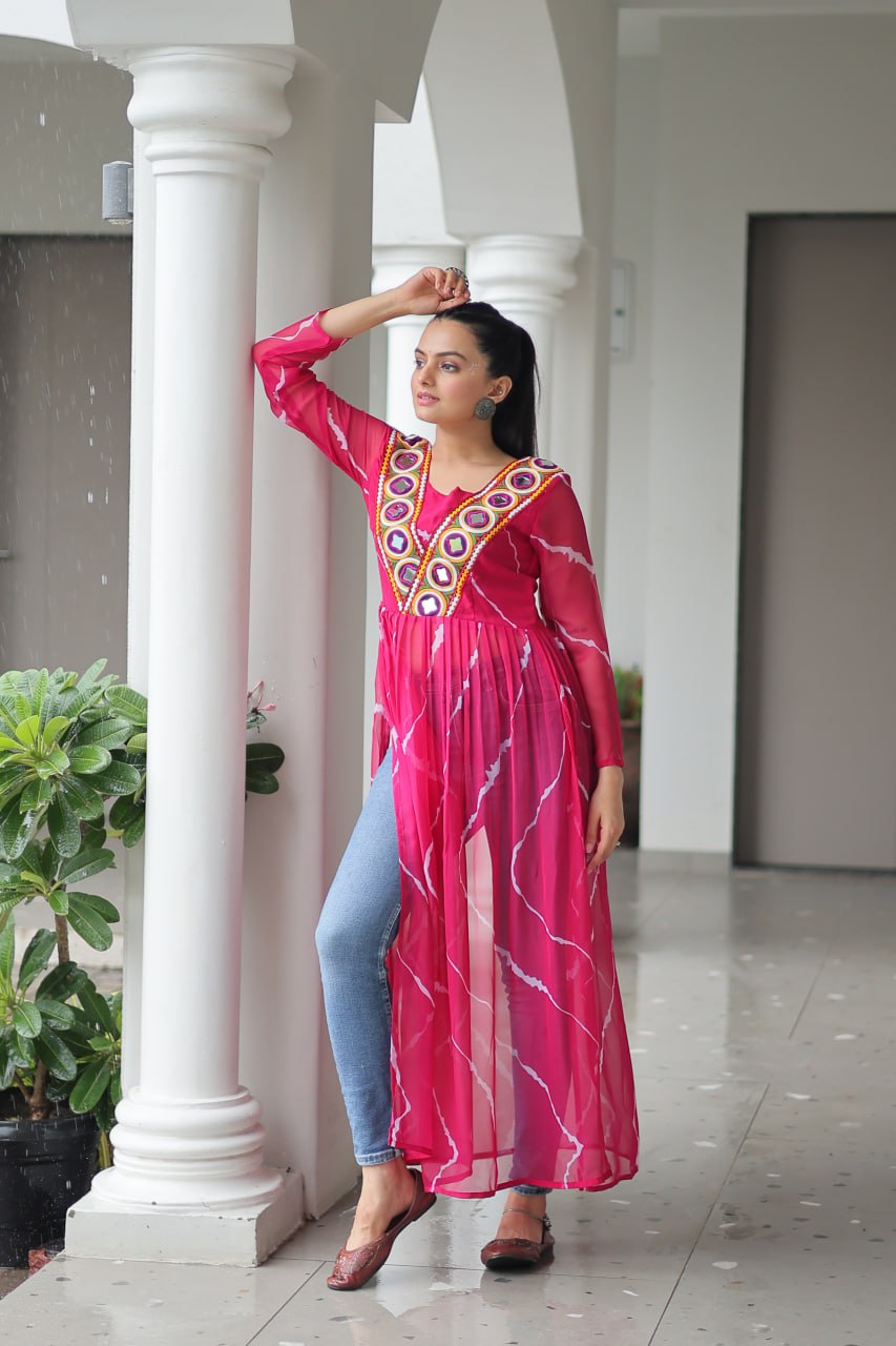 Bandhej Beauty Festive Fusion Leheriya Print Kurti