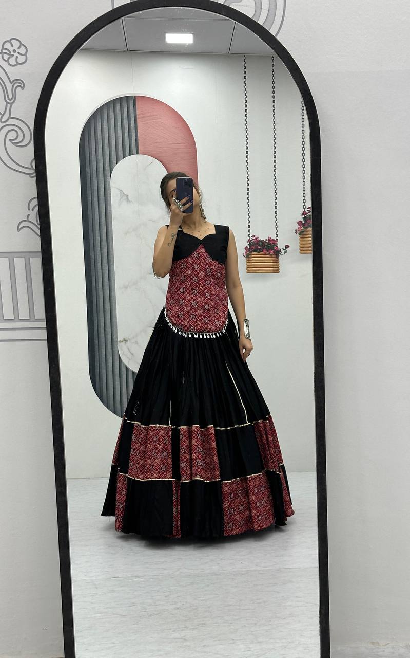 Bold Elegance Black & Maroon Navratri Lehenga Set
