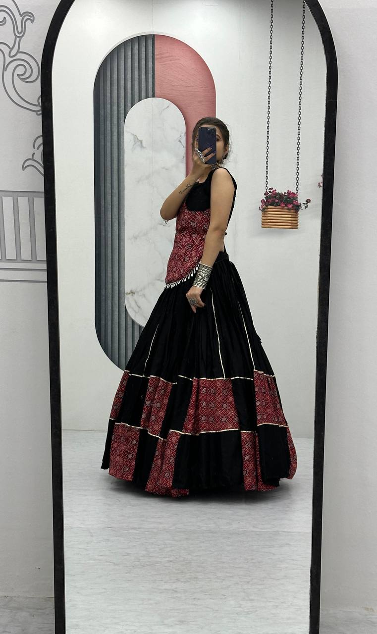 Bold Elegance Black & Maroon Navratri Lehenga Set