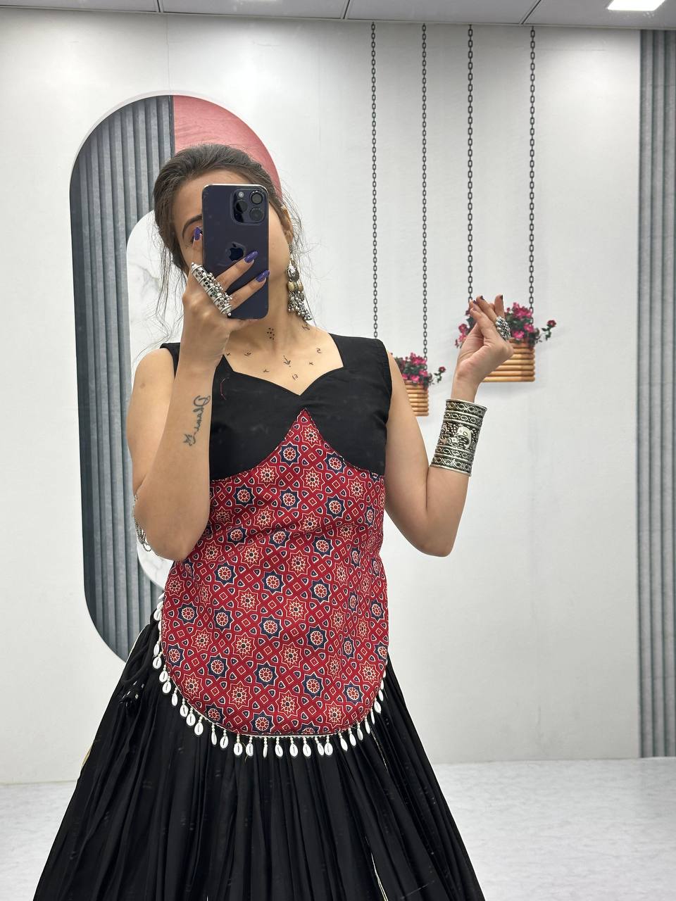 Bold Elegance Black & Maroon Navratri Lehenga Set