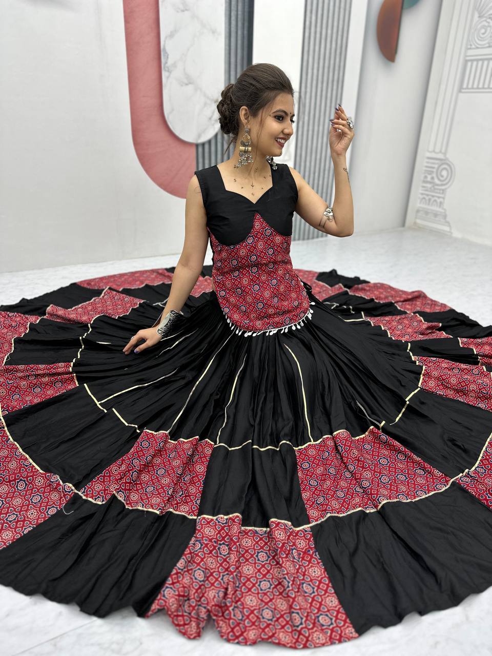 Bold Elegance Black & Maroon Navratri Lehenga Set