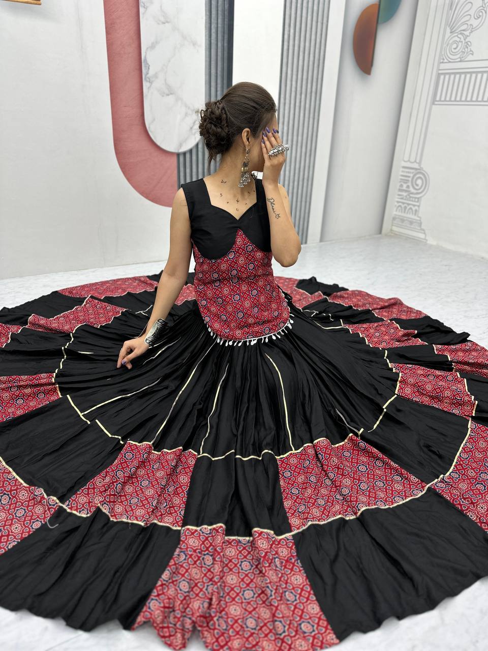 Bold Elegance Black & Maroon Navratri Lehenga Set