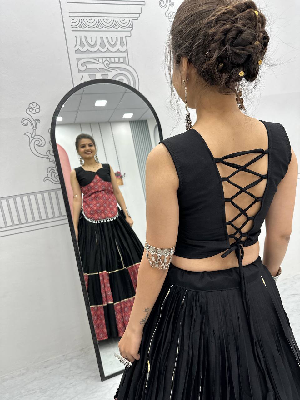 Bold Elegance Black & Maroon Navratri Lehenga Set