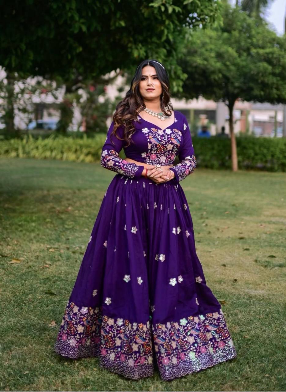 Priya’s Rich purple embroidered lehenga choli set