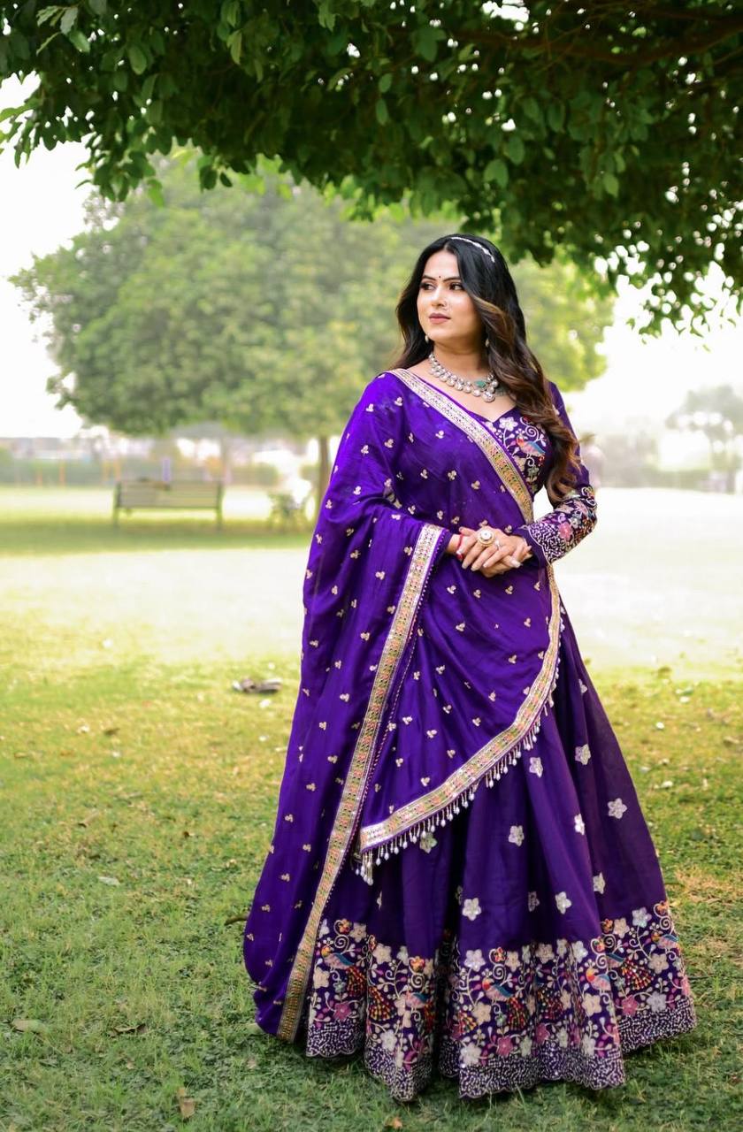 Priya’s Rich purple embroidered lehenga choli set