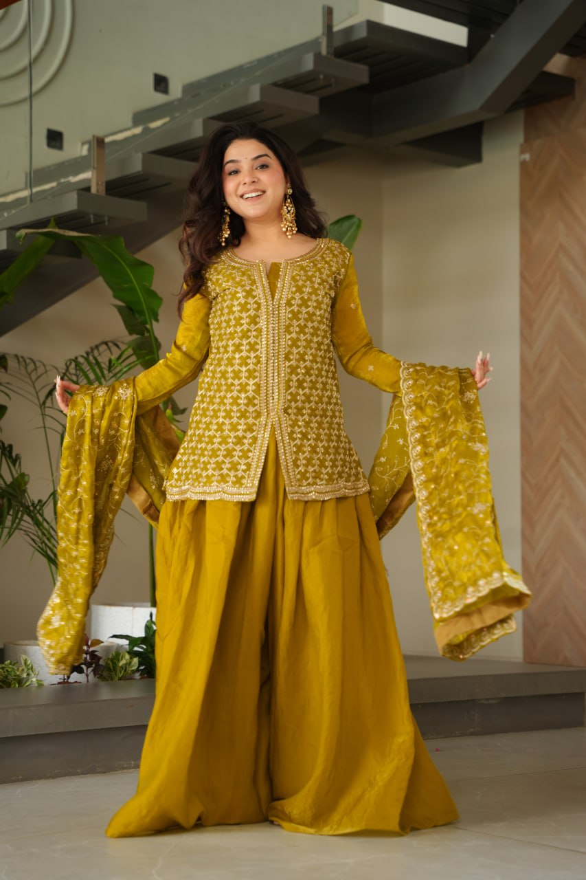 Siyaahi Festive Glam Embroidered Jacket Style Palazzo Suit