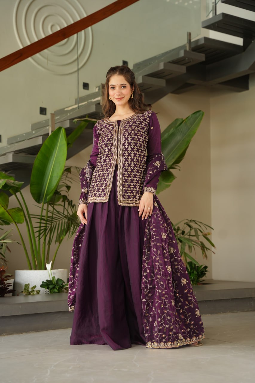 Siyaahi Festive Glam Embroidered Jacket Style Palazzo Suit