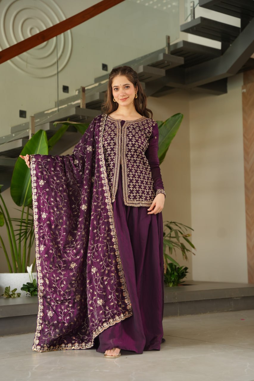 Siyaahi Festive Glam Embroidered Jacket Style Palazzo Suit