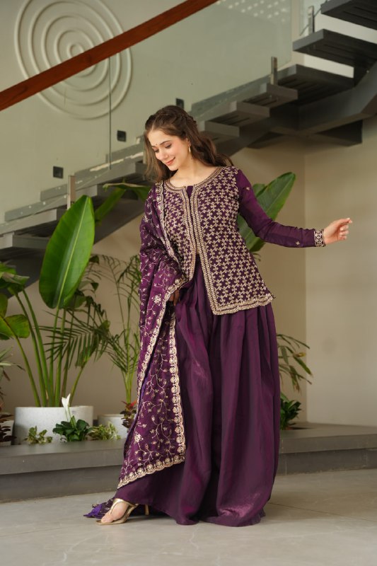 Siyaahi Festive Glam Embroidered Jacket Style Palazzo Suit