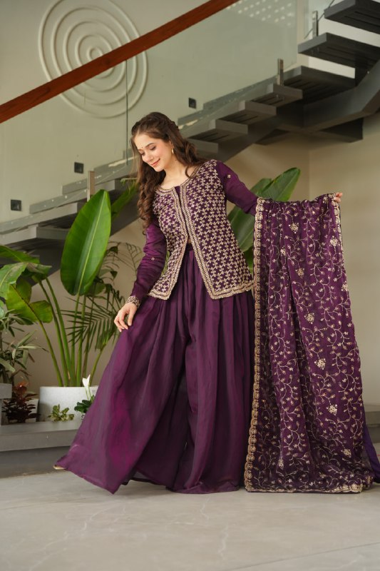 Siyaahi Festive Glam Embroidered Jacket Style Palazzo Suit