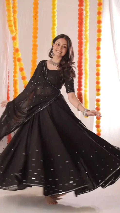 Sayona Black Foux Gorgette Lehengha Choli