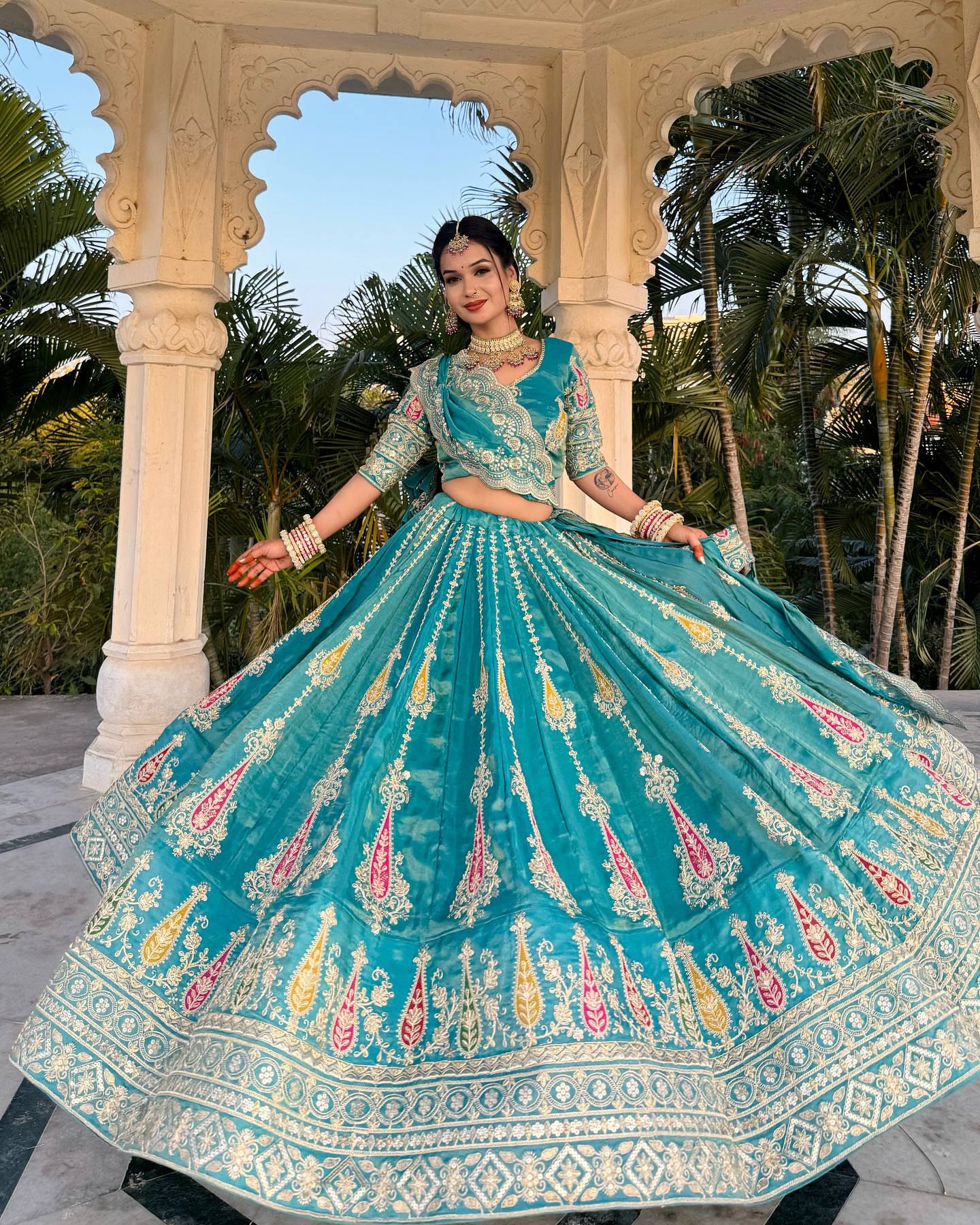 Kiara’s Regal Threads Aqua Wedding Lehenga Set