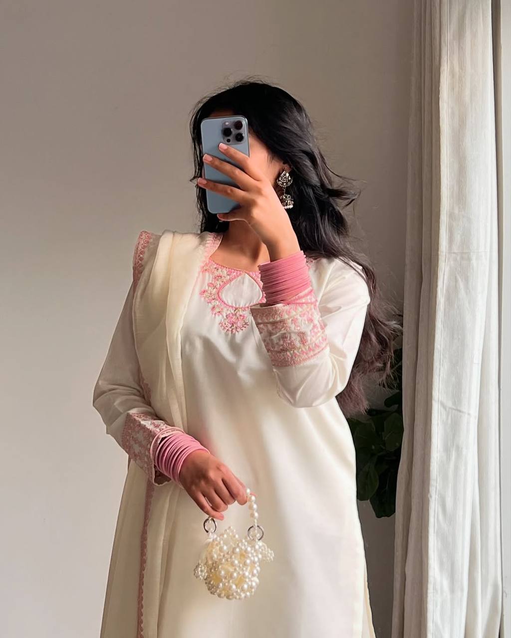 Sonakshi Graceful Cream with Pink Detailing Kurta Set