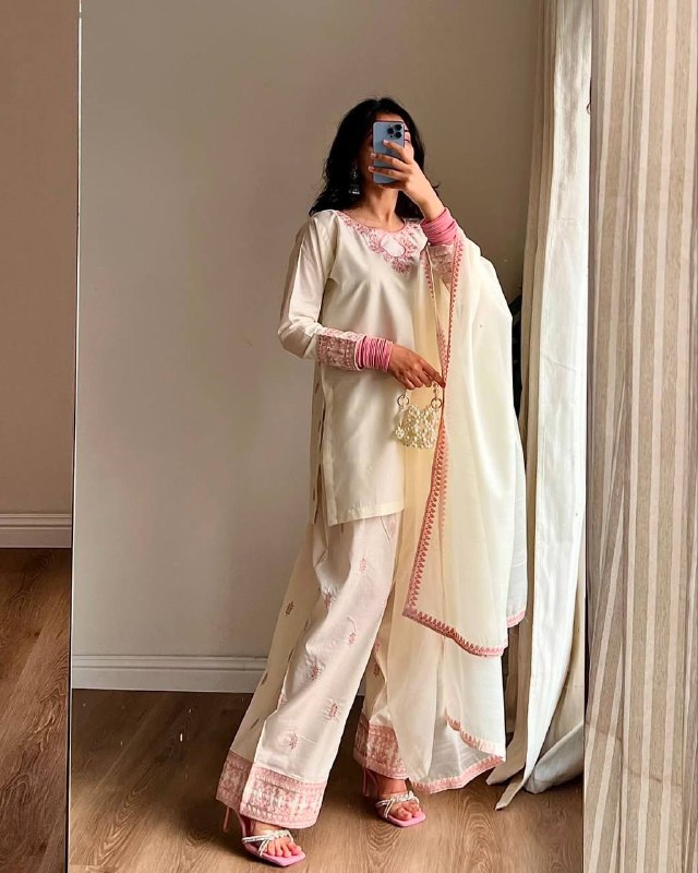 Sonakshi Graceful Cream with Pink Detailing Kurta Set