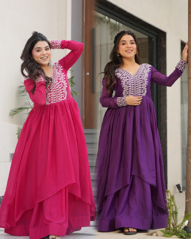 Zaafira Royal Charm Purple & Pink Ethnic Long Gown