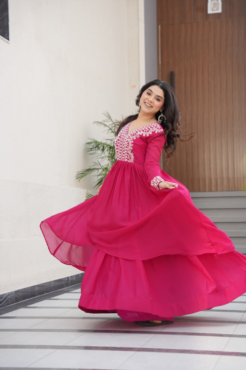 Zaafira Royal Charm Purple & Pink Ethnic Long Gown