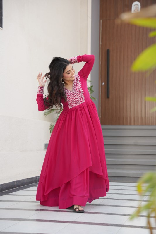 Zaafira Royal Charm Purple & Pink Ethnic Long Gown
