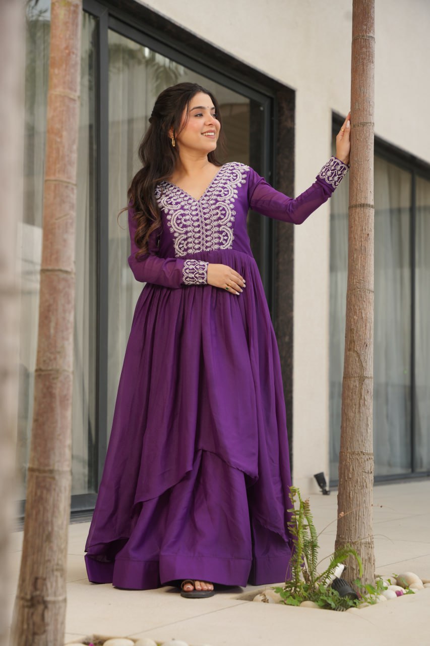 Zaafira Royal Charm Purple & Pink Ethnic Long Gown