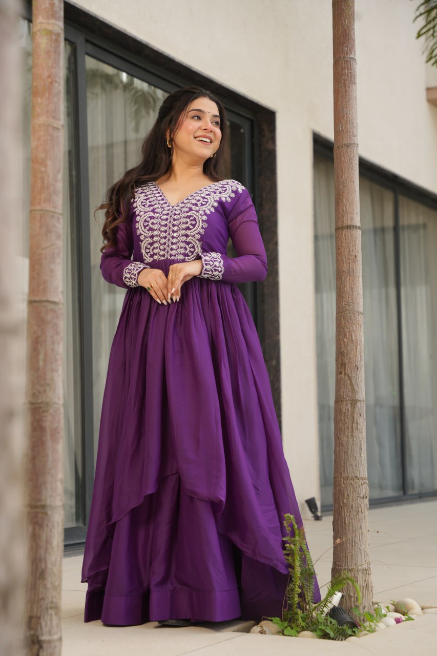 Zaafira Royal Charm Purple & Pink Ethnic Long Gown