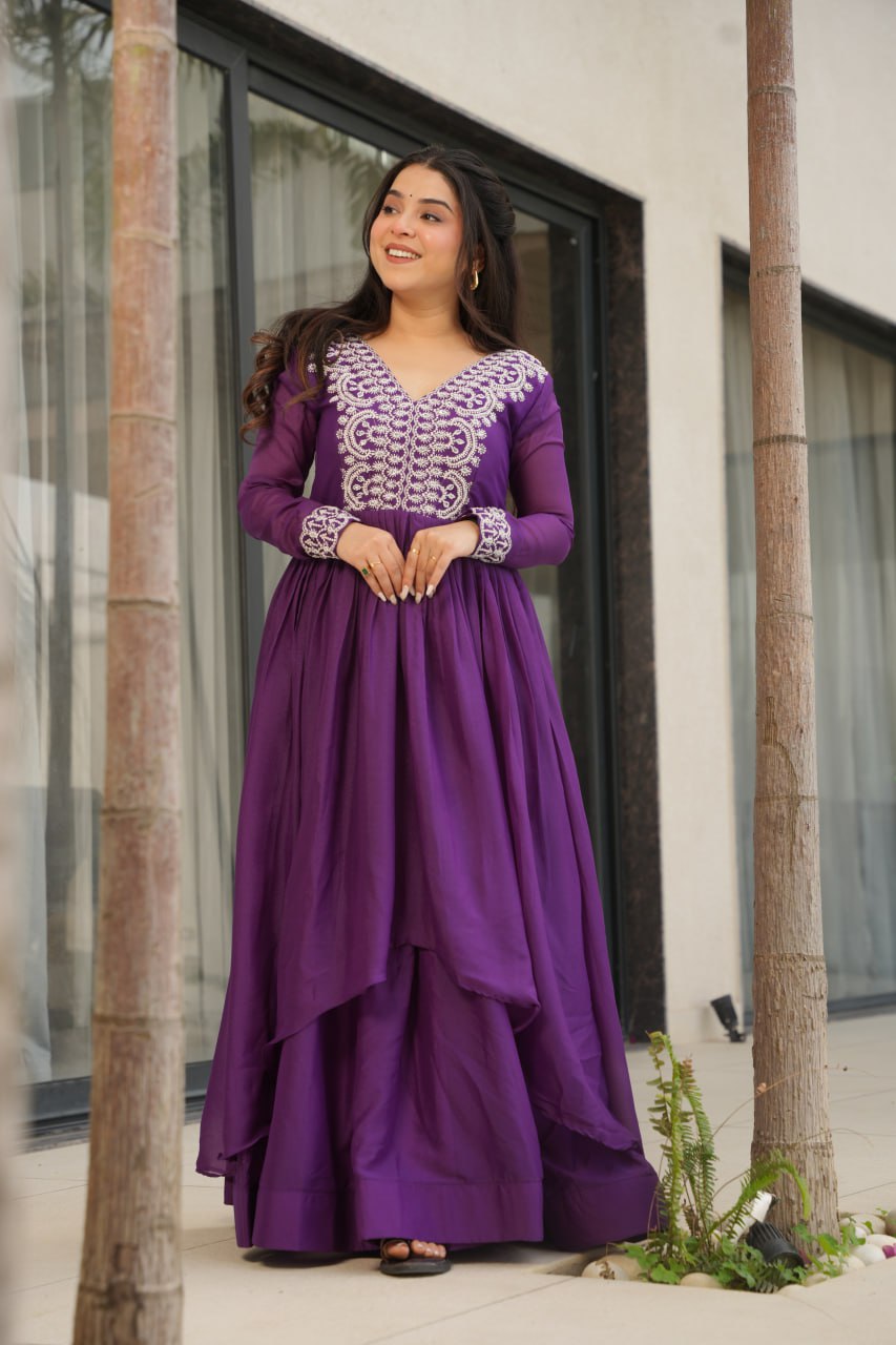 Zaafira Royal Charm Purple & Pink Ethnic Long Gown