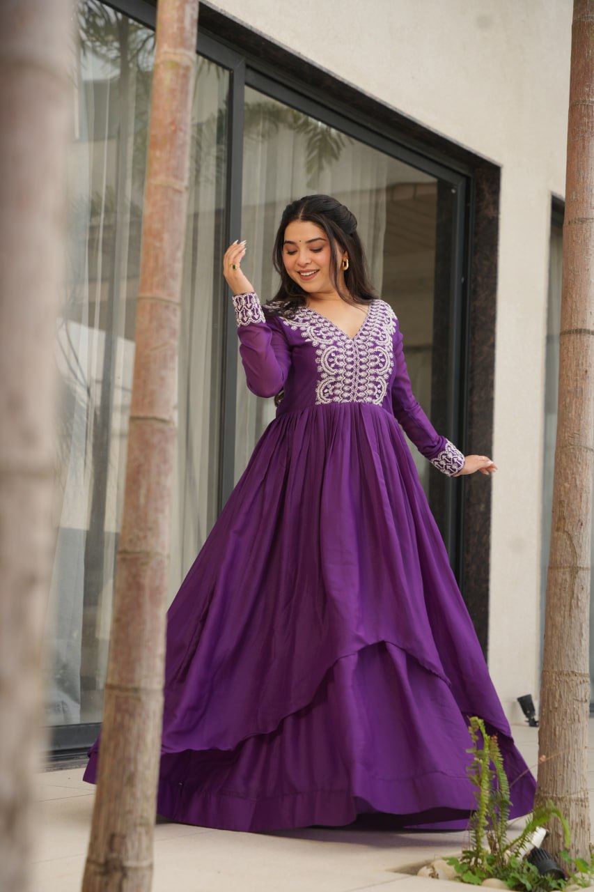 Zaafira Royal Charm Purple & Pink Ethnic Long Gown