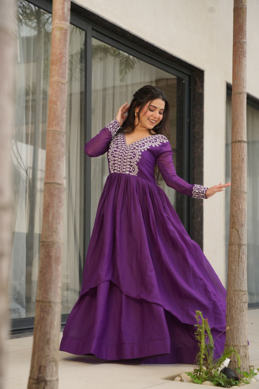 Zaafira Royal Charm Purple & Pink Ethnic Long Gown
