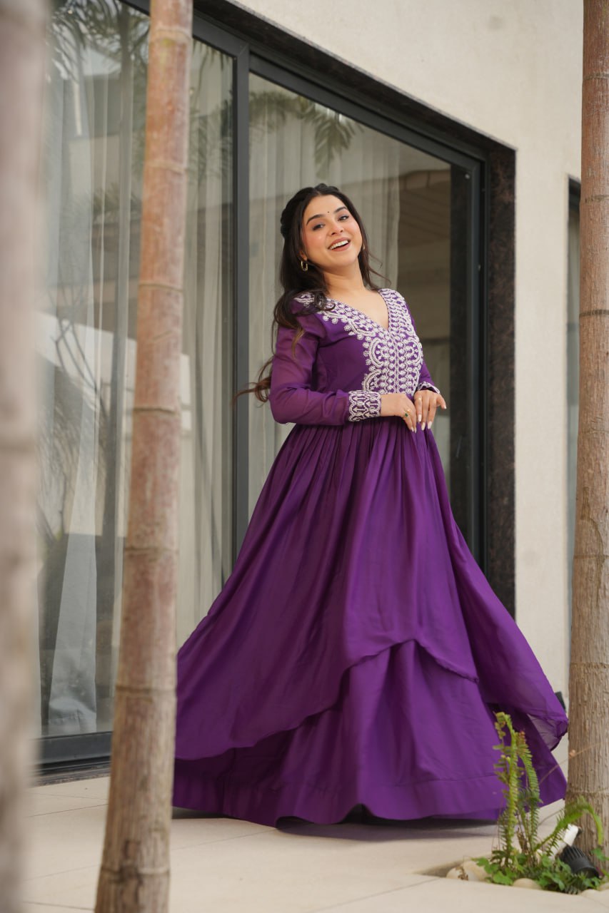 Zaafira Royal Charm Purple & Pink Ethnic Long Gown