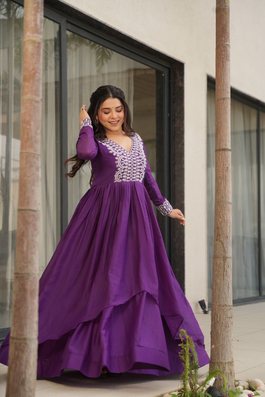 Zaafira Royal Charm Purple & Pink Ethnic Long Gown