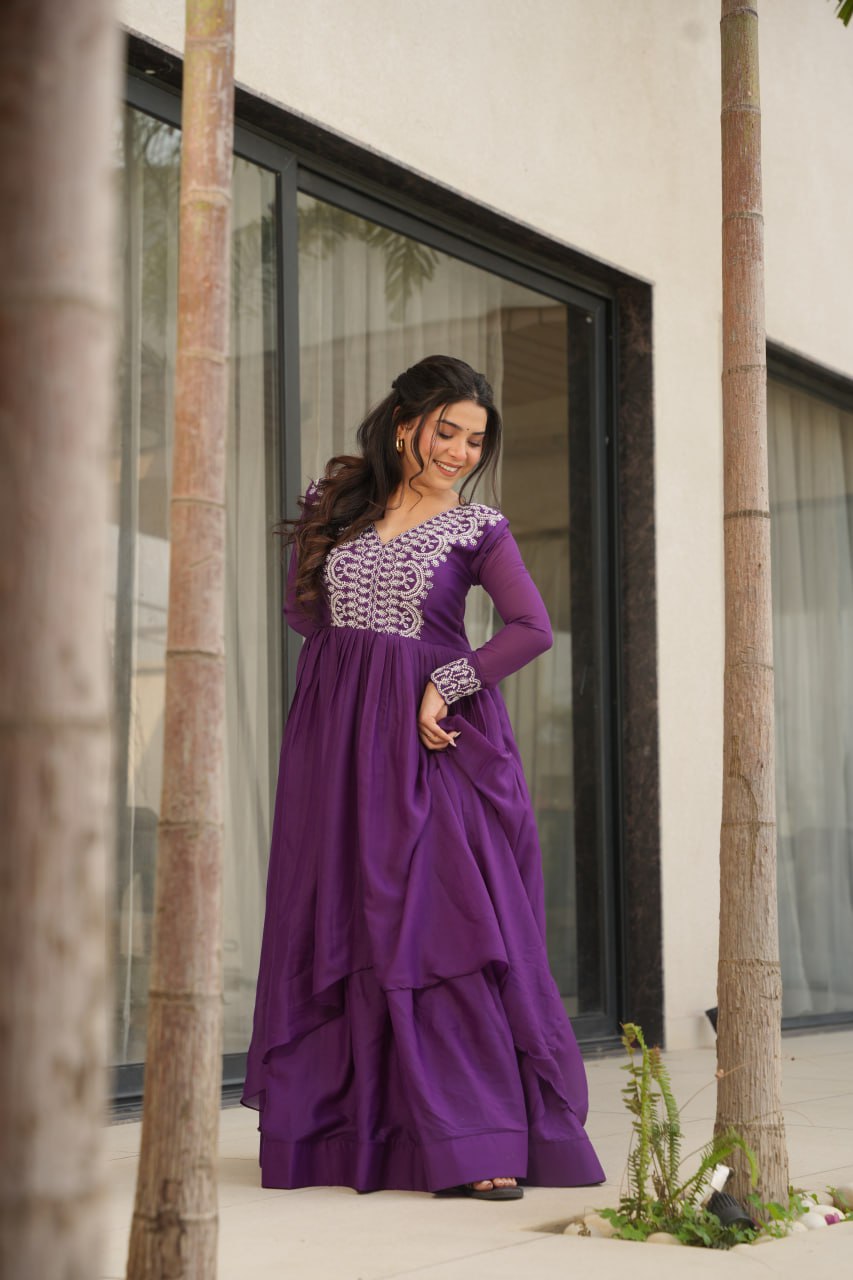 Zaafira Royal Charm Purple & Pink Ethnic Long Gown