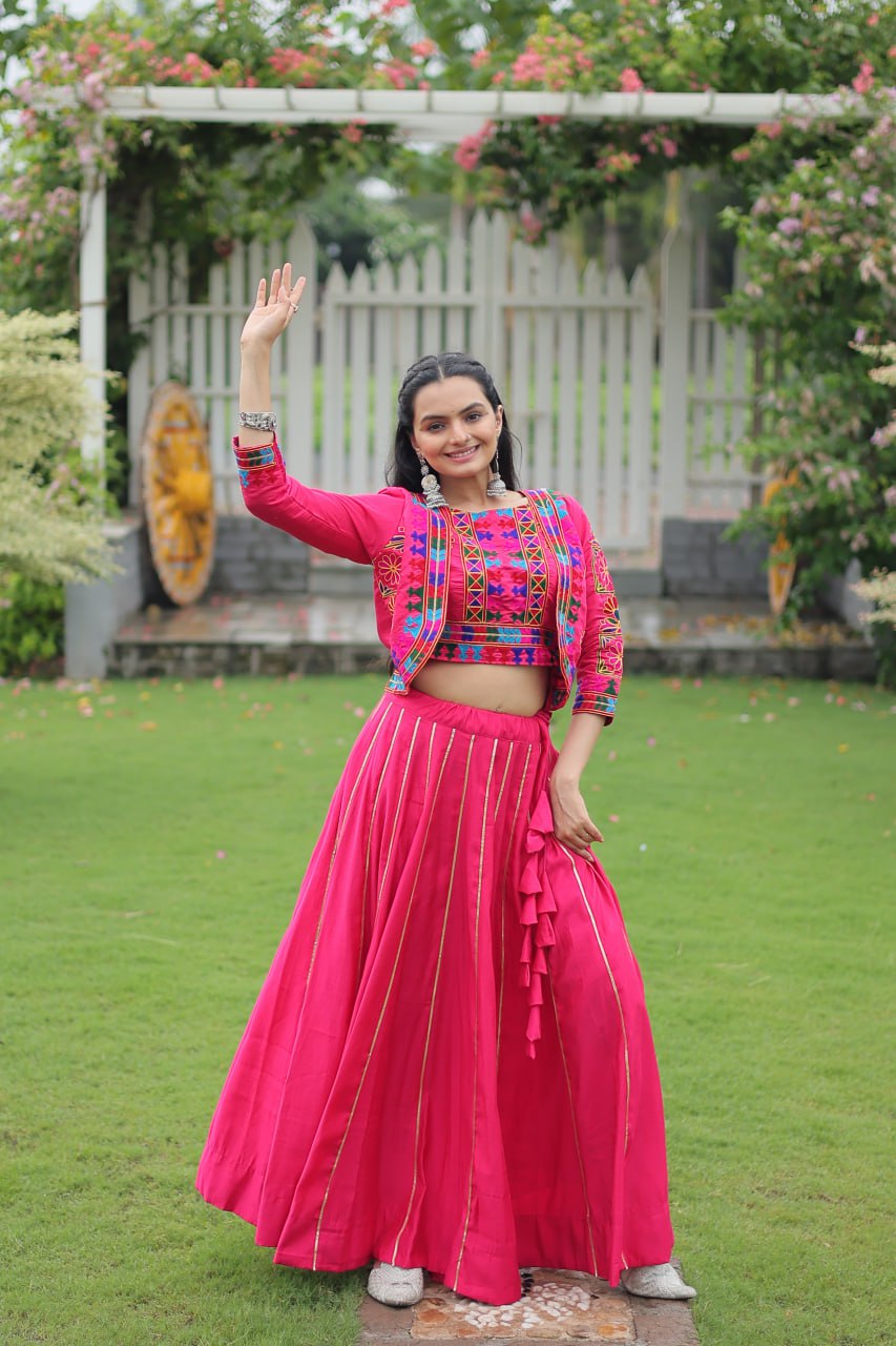 Dandiya Dhamaka Multicolor Gota-Patti Lace Lehenga Top