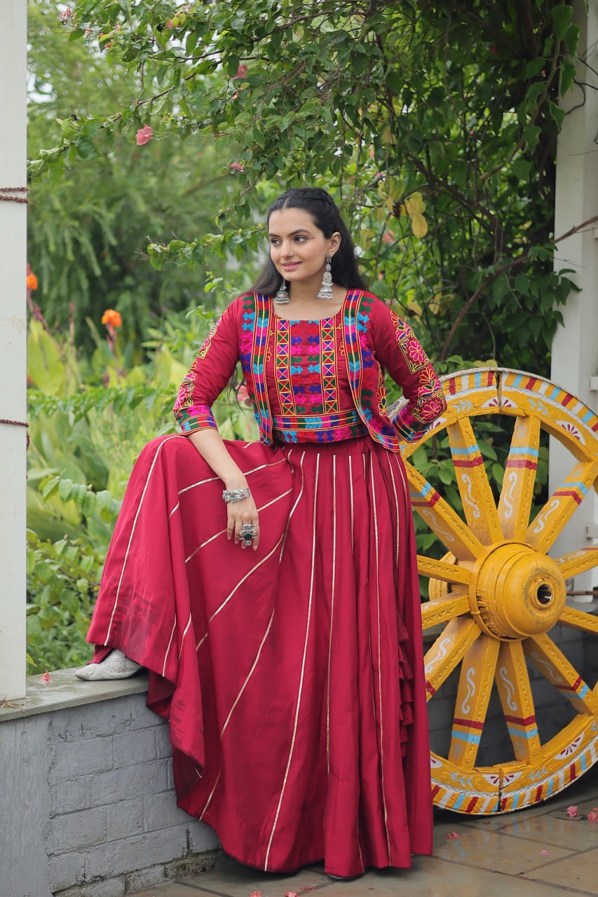 Dandiya Dhamaka Multicolor Gota-Patti Lace Lehenga Top