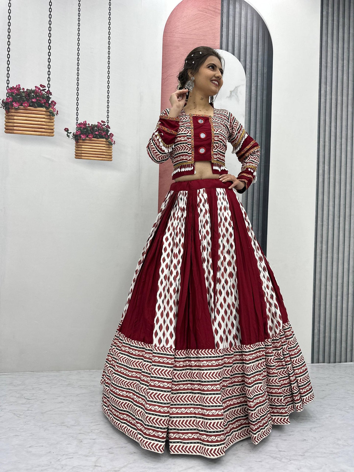 Maroon Melody Ajarakh Print Navratri Lehenga Set