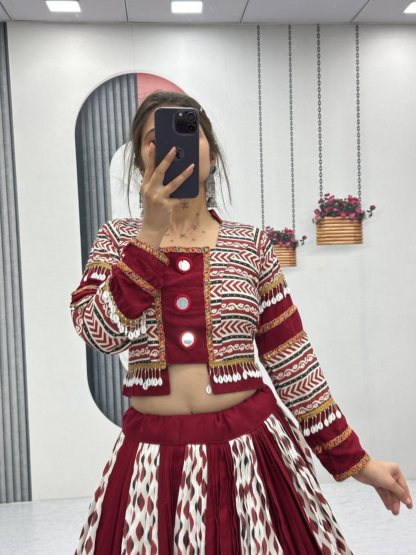 Maroon Melody Ajarakh Print Navratri Lehenga Set