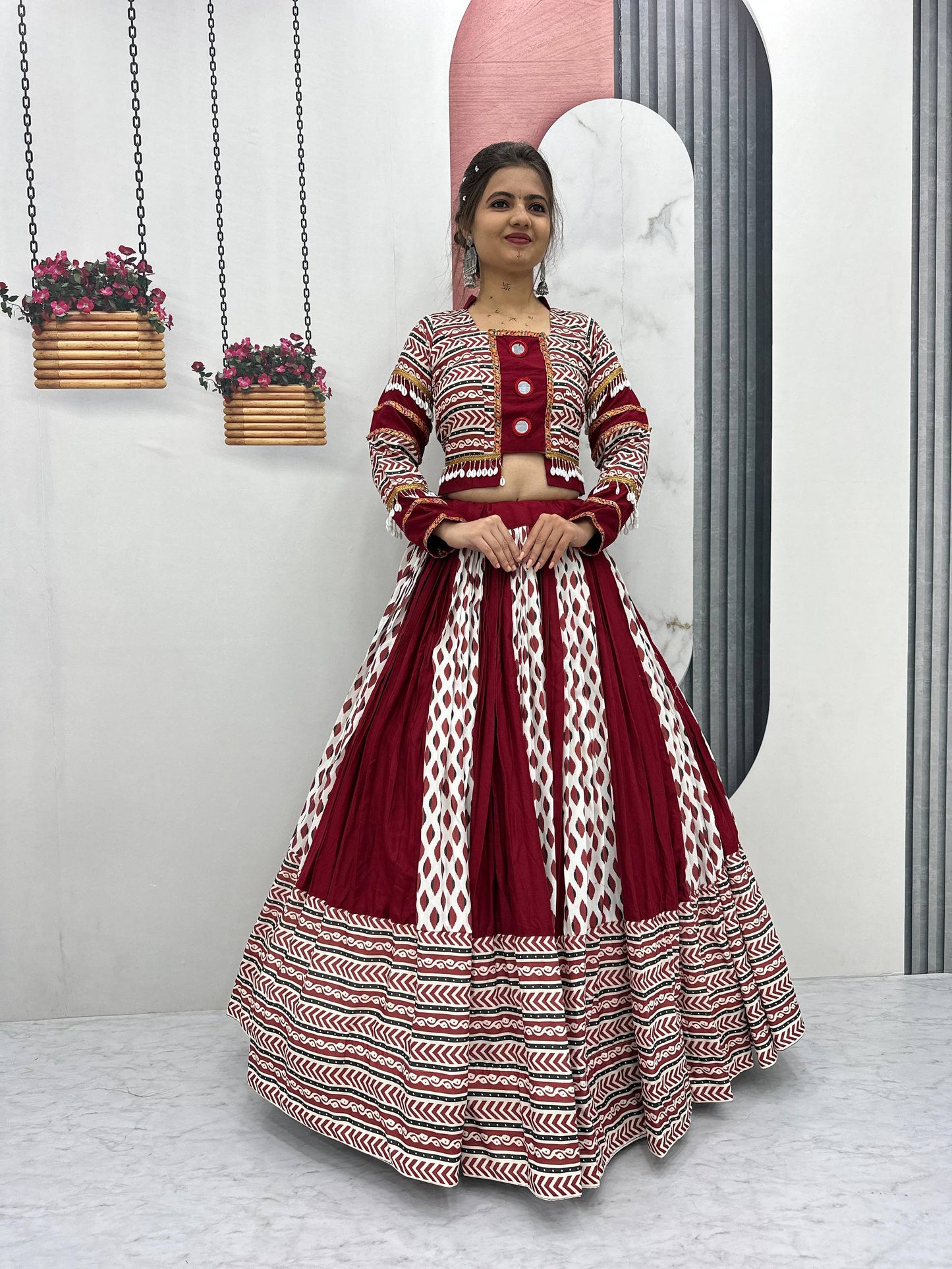 Maroon Melody Ajarakh Print Navratri Lehenga Set