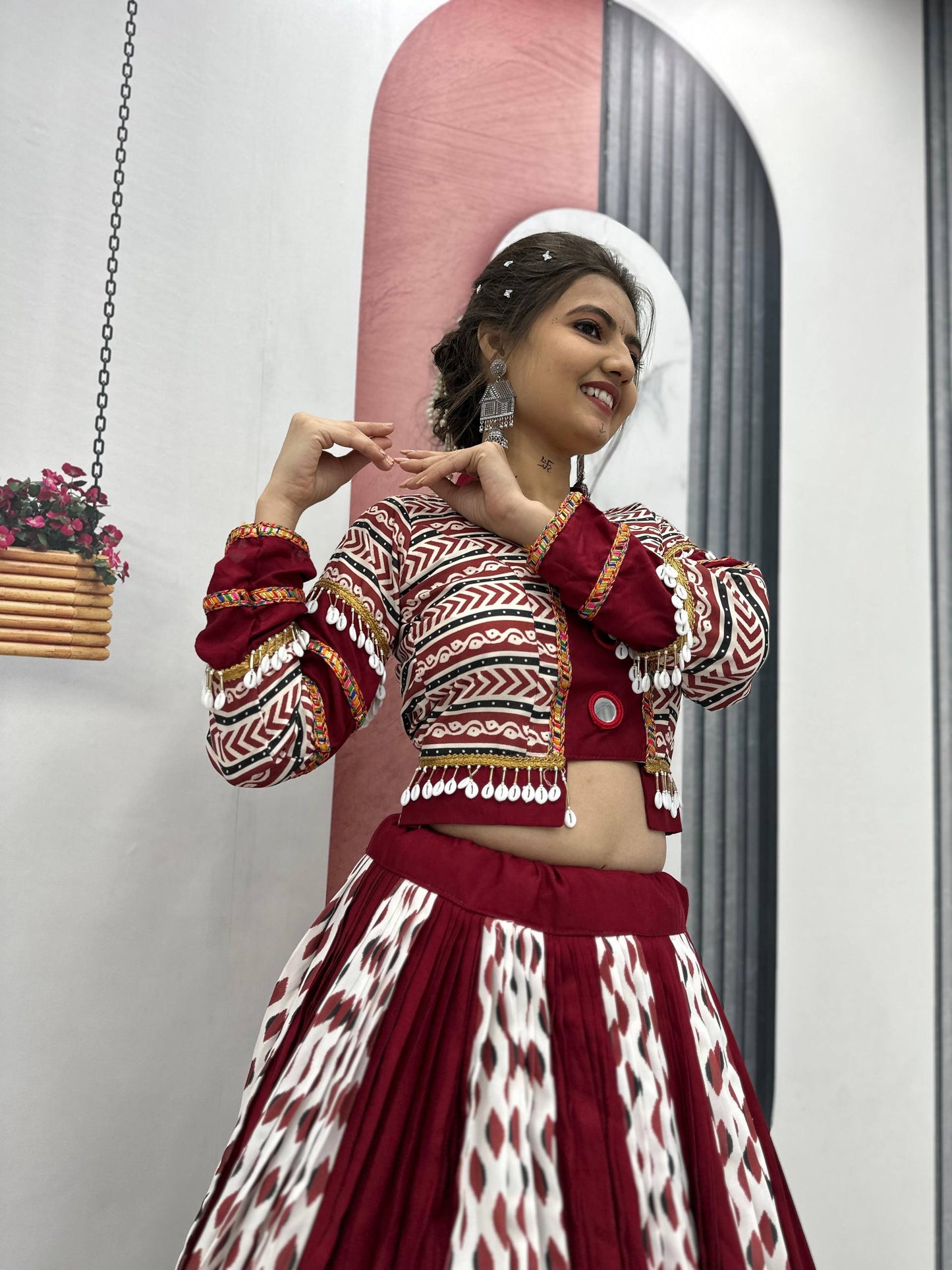 Maroon Melody Ajarakh Print Navratri Lehenga Set